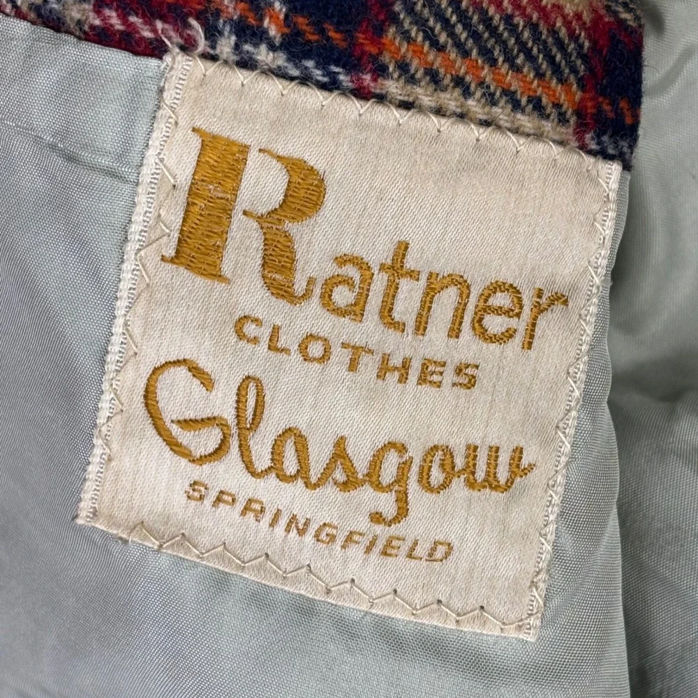 Ratner Clothes Blazer Mens 40R Red Tan Plaid Vintage Two Button Sport Coat Wool